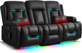 URRED Power Loveseat Recliner Sofa with Massage and Heat, Wall Hugger Reclining Loveseat with Console, RV Couch Home Theater Seating with LED Lights for Living Room (Black, 76.8" - 3 Seats)