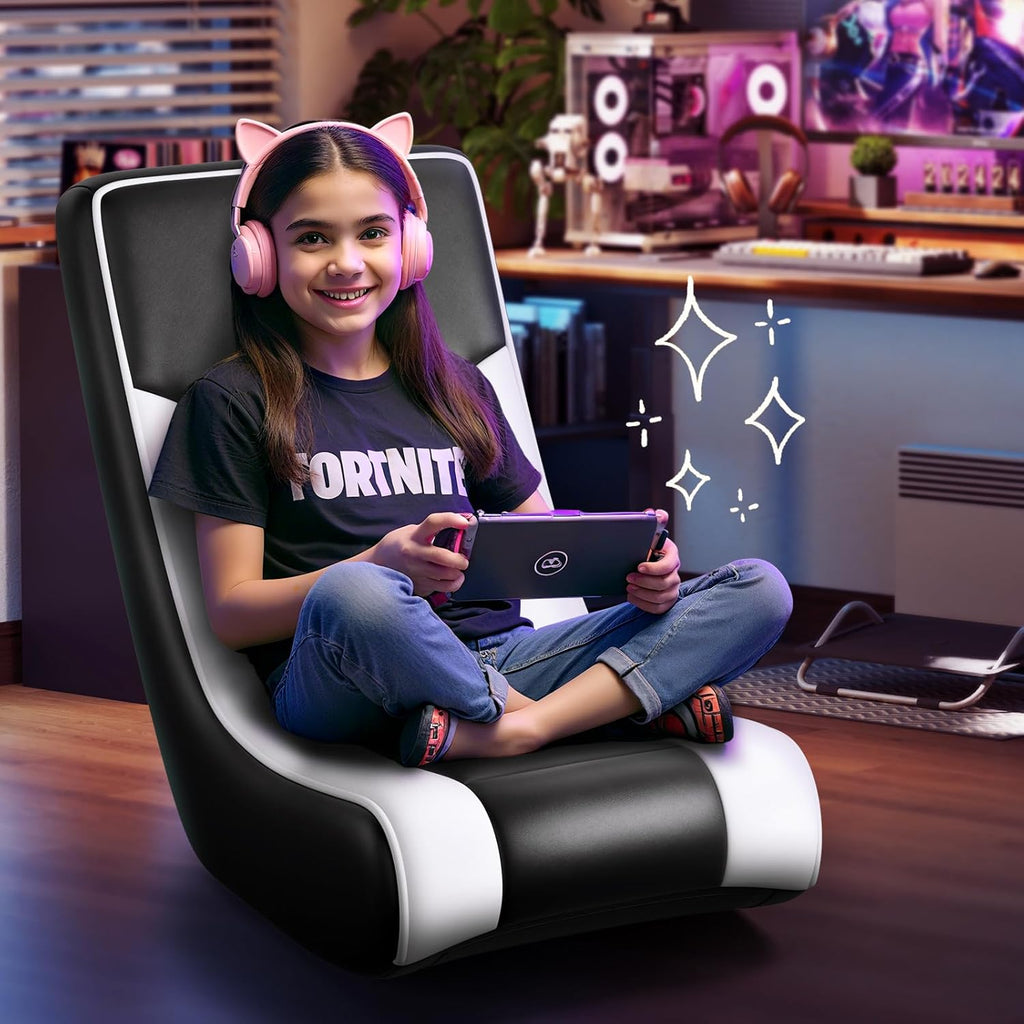 GTPLAYER Floor Rocker Gaming Chair – Adjustable Angle Limiter, Ultra Lightweight Ergonomic Floor Rocking Game Seat for Gaming and Lounging, White