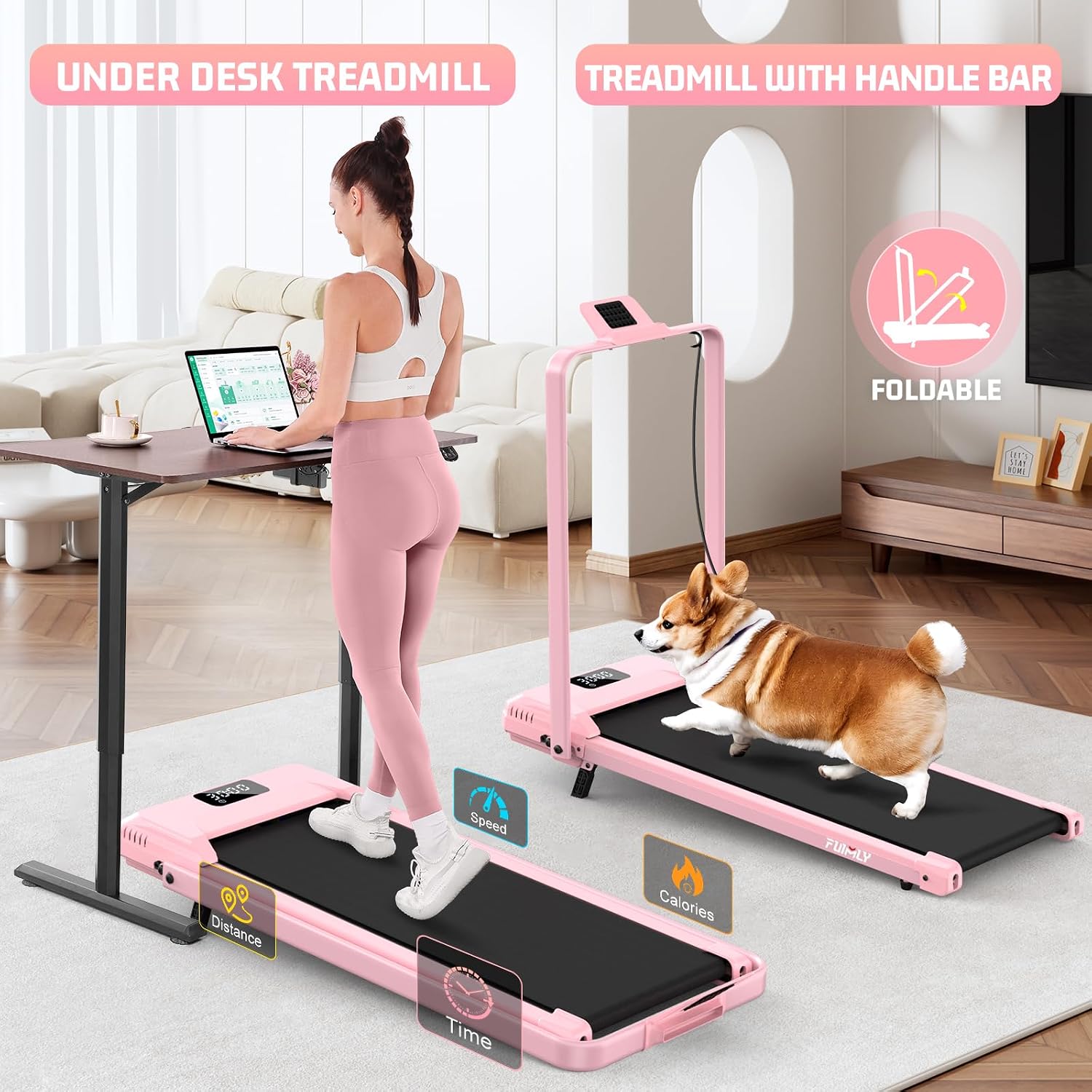 FUNMILY Walking Pad Treadmill with Incline, Foldable Treadmills for Home Office, Portable Walking Pad 300lbs Capacity, Remote Control, Led Touch Screen, 2s Folding Treadmill