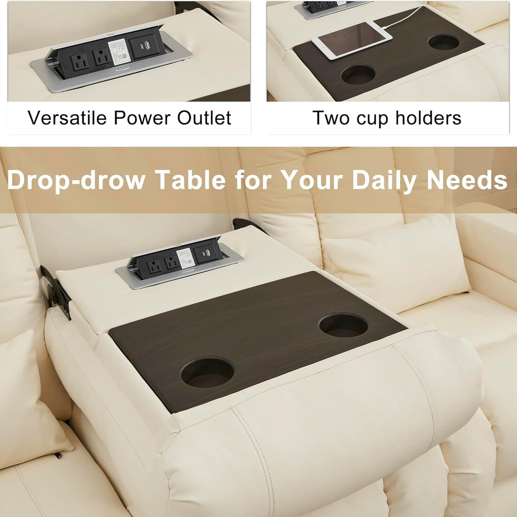 URRED Power Loveseat Recliner Sofa with Massage and Heat, Wall Hugger Reclining Loveseat with Console, RV Couch Home Theater Seating with LED Lights for Living Room (Irovy, 76.8" - 3 Seats)