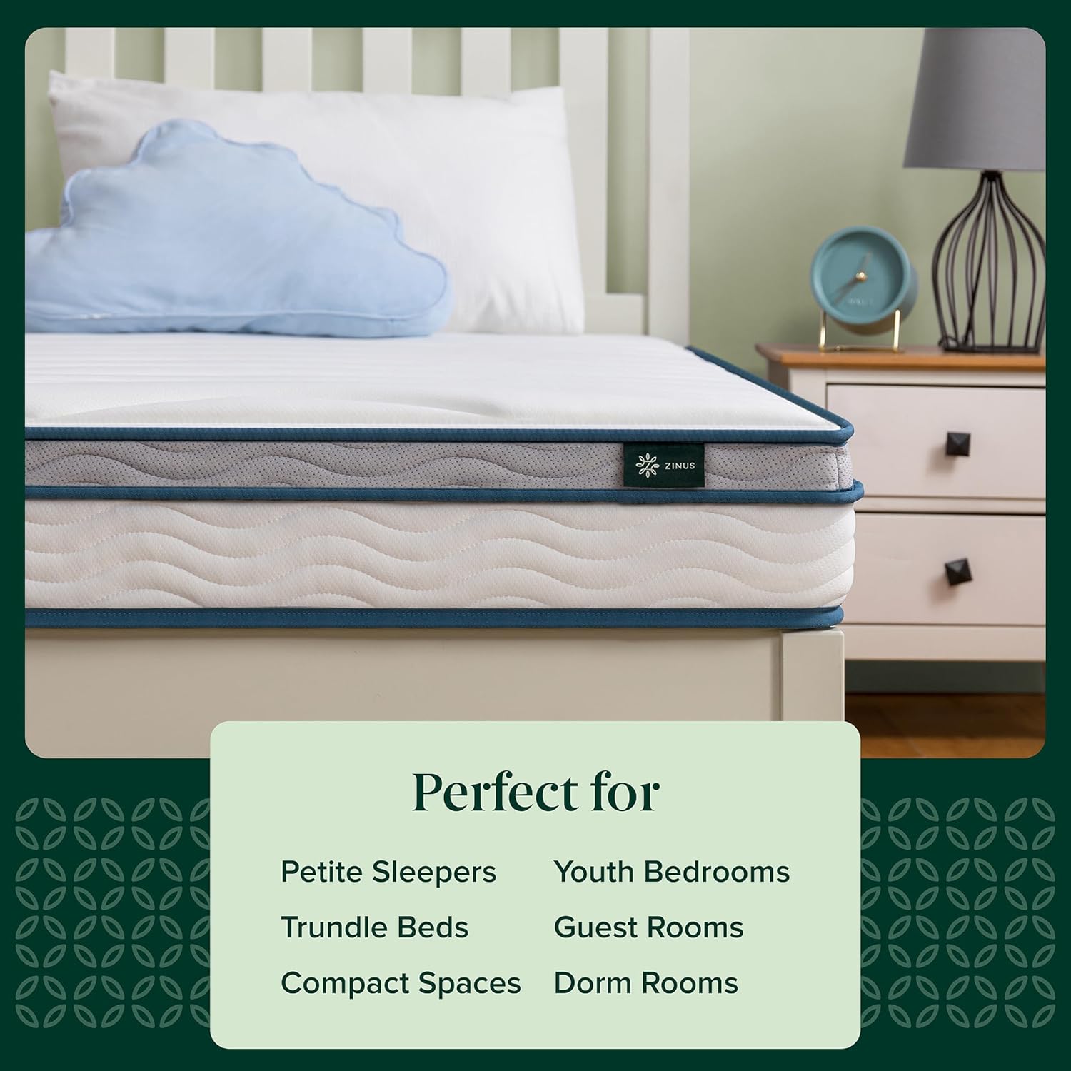 Zinus 6 Inch Spring Sensation Hybrid Mattress [New Version], Medium Firm Feel, Fiberglass Free, Youth and Guest Bedroom, Mattress in A Box, Twin
