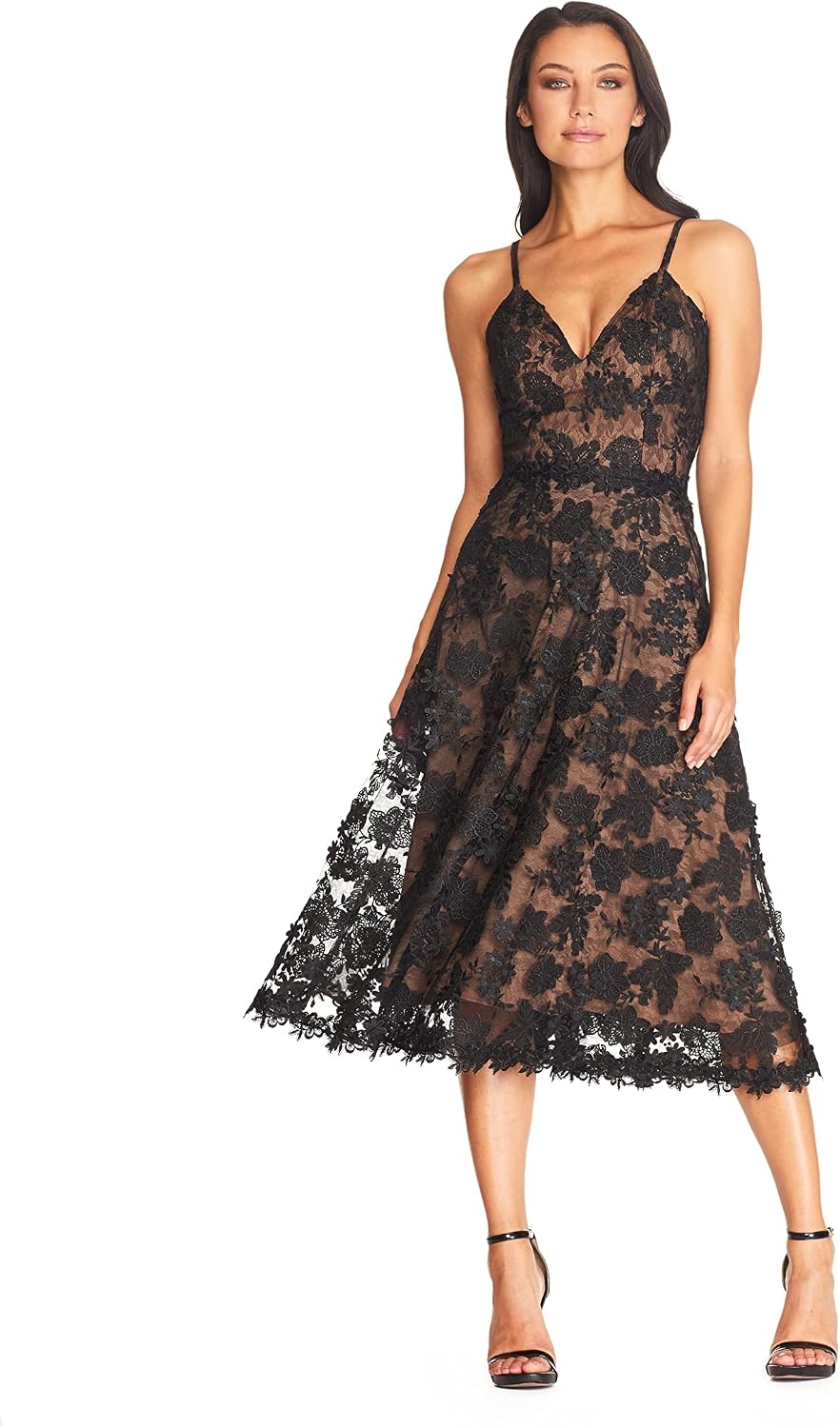 Dress The Population Womens Tahani Plunge Neckline Fit and Flare Midi DressDress