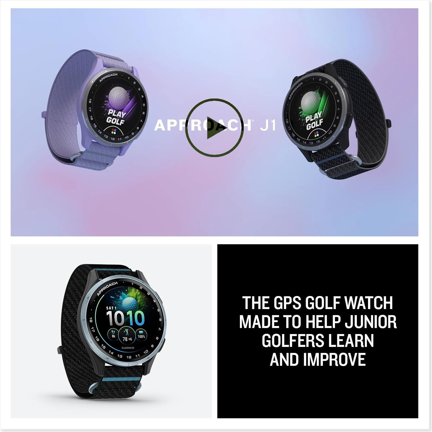 Garmin Approach® J1, Junior Golf Watch with GPS, Bright and Colorful Display, Tee-Off Guidance, Essential Features for Learning and Improving, Black