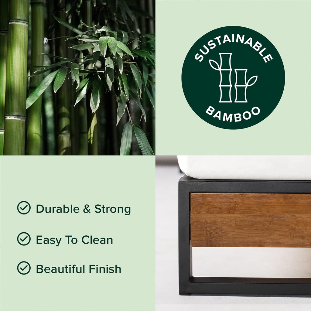 Zinus Good Design Award Winner Suzanne 14 Inch Bamboo and Metal Platforma Bed Frame, No Box Spring Needed, Wood Slat Support, Chestnut Brown, Queen