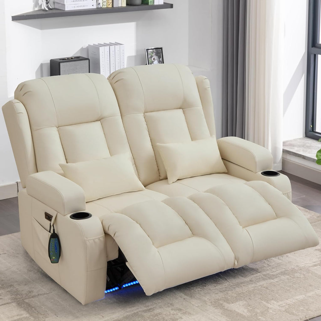 URRED Power Loveseat Recliner Sofa with Massage and Heat, Wall Hugger Reclining Loveseat, RV Couch Home Theater Seating with LED Lights for Living Room (Irovy, 54" - 2 Seats)