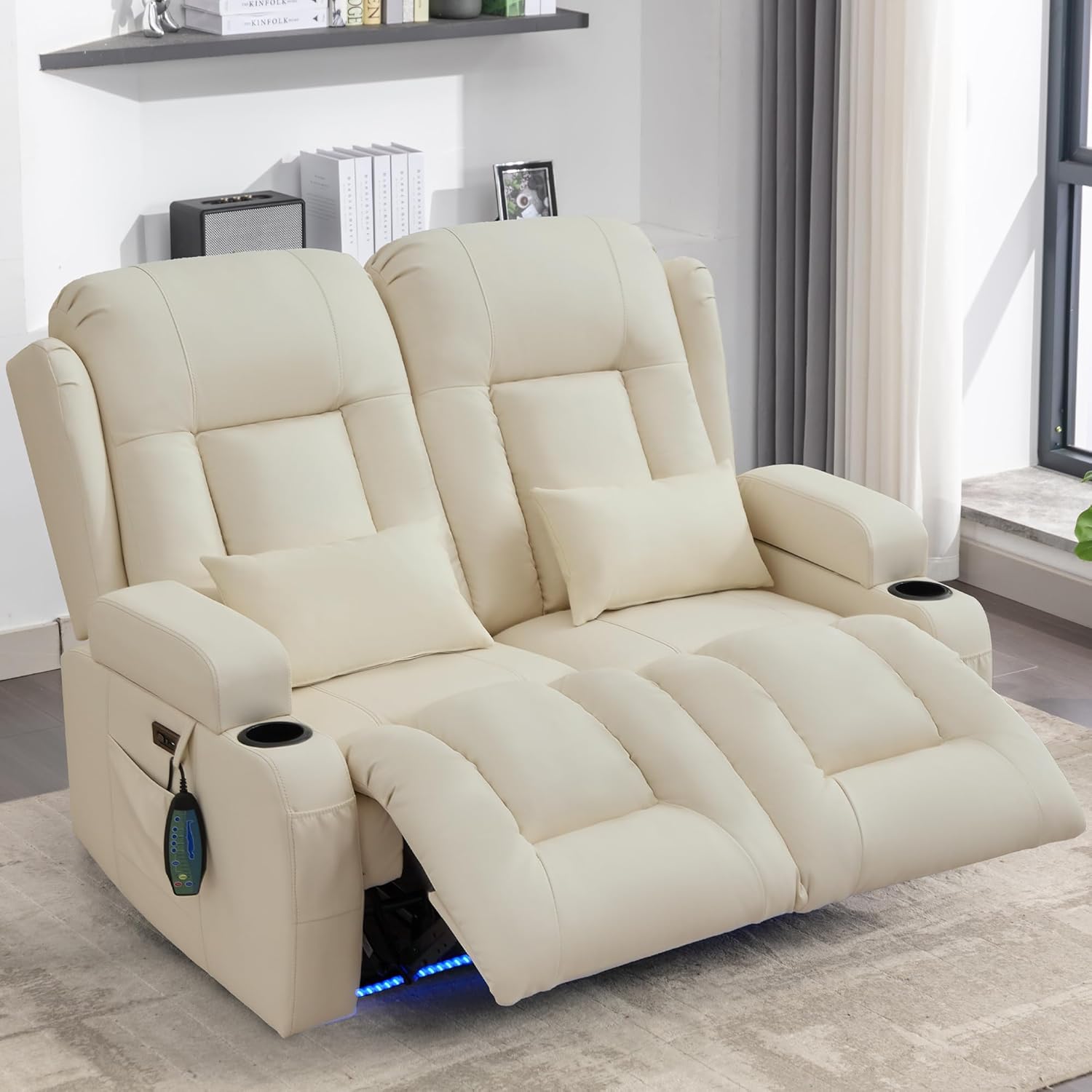 URRED Power Loveseat Recliner Sofa with Massage and Heat, Wall Hugger Reclining Loveseat, RV Couch Home Theater Seating with LED Lights for Living Room (Irovy, 54" - 2 Seats)