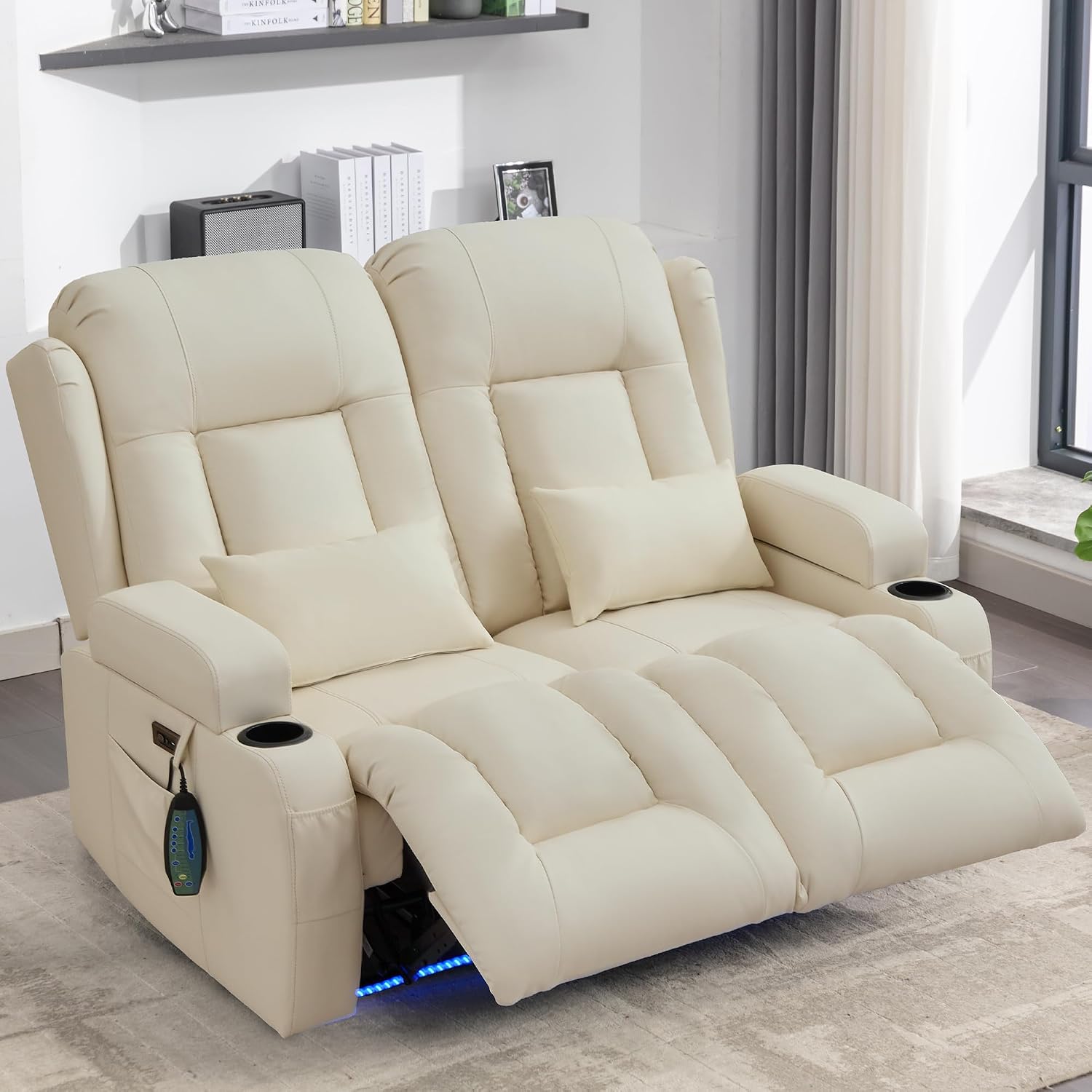 URRED Power Loveseat Recliner Sofa with Massage and Heat, Wall Hugger Reclining Loveseat, RV Couch Home Theater Seating with LED Lights for Living Room (Irovy, 54" - 2 Seats)