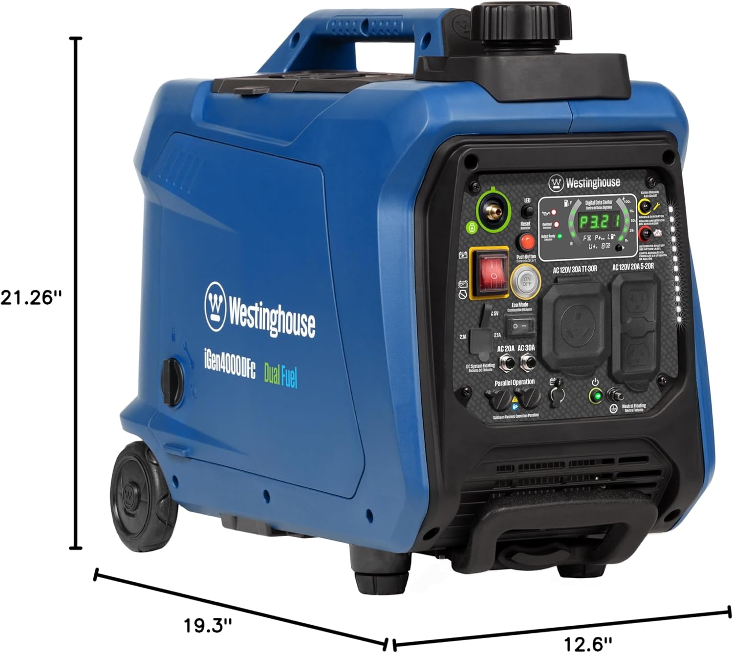 Westinghouse 4000 Peak Watt Super Quiet Dual Fuel Portable Inverter Generator, Remote Electric Start, Gas & Propane Powered, RV Ready, CO Sensor, Parallel Capable