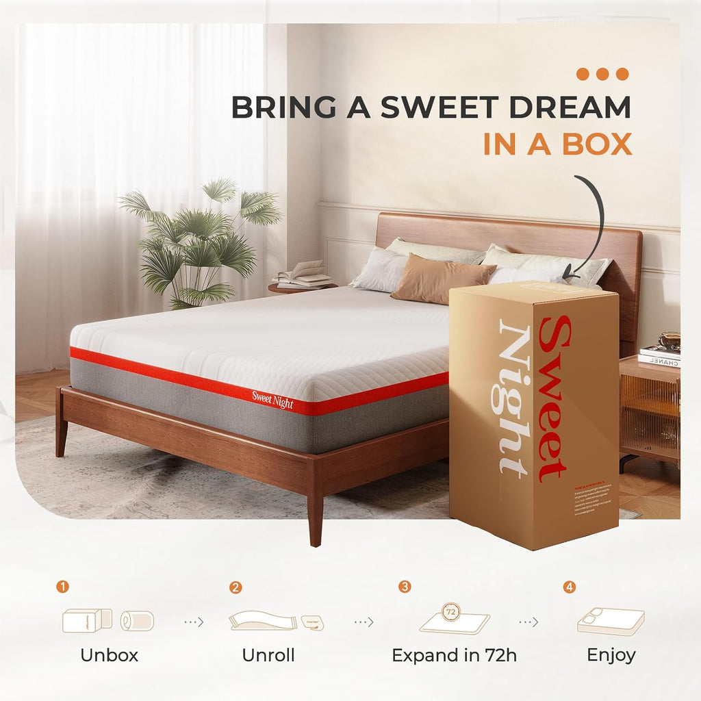Sweetnight Queen Mattress, 12 Inch Gel Memory Foam Mattress in a Box, Plush Foam Mattress for Pressure Relief & Motion Isolation, Clarity, Gray+White