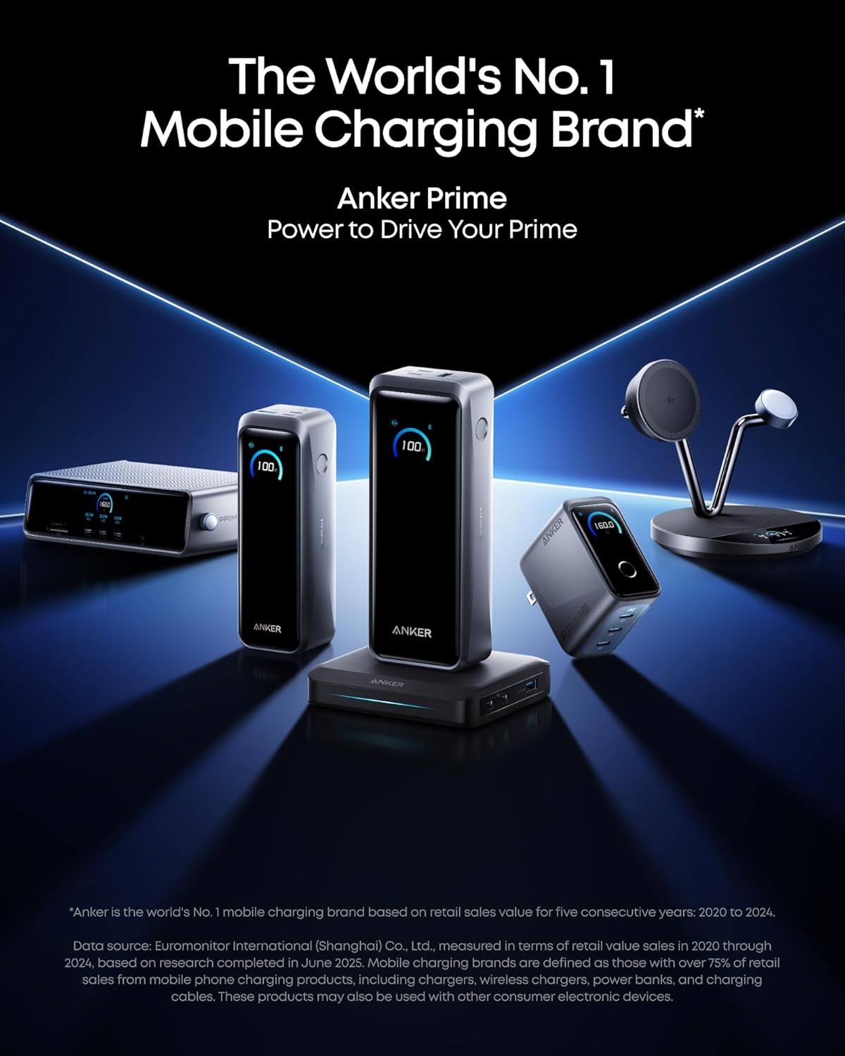Anker Prime Charger,160W 3-Port Compact GaN USB C Charger,Smart Display,Touch Control,Up to 140W Fast Charging for One Device,for MacBook Pro,Laptop,iPhone 17 Series(Cable Not Included,Non-Battery)