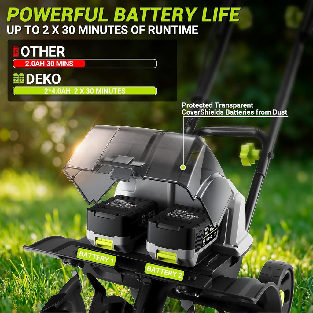 40V Cordless Cultivator Tiller for Gardening： Garden Tiller with 2 x 4.0Ah Batteries & Charger, Electric Tiller with 15 inch Tilling Width and 8 inch Depth for Raised Beds and Flower Gardens DEKOPRO