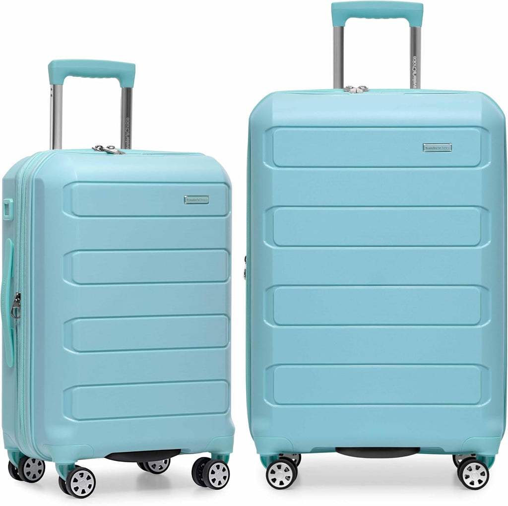 Traveler's Choice Pagosa Hardshell Expandable Luggage with Spinner Wheels, Baby Blue, 2-Piece Set (22/27)