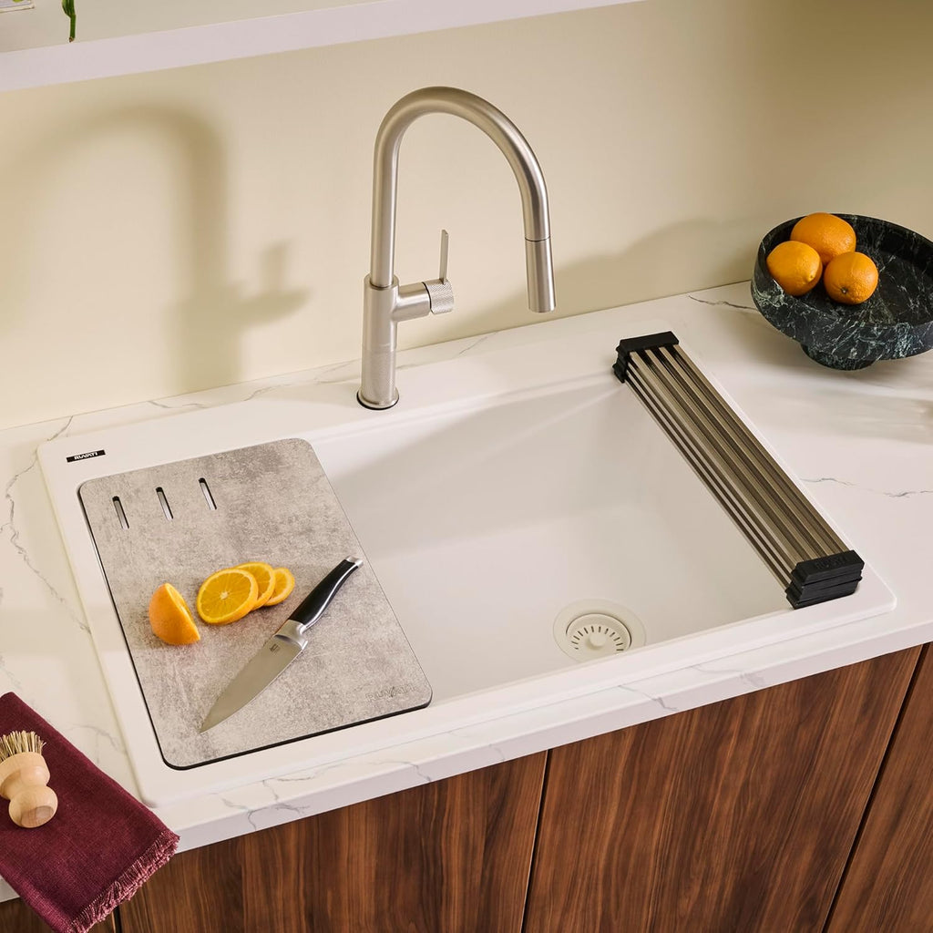 Ruvati 33-inch Granite Composite Quartz Workstation Drop-in Topmount Kitchen Sink Matte White - RVG1302WH