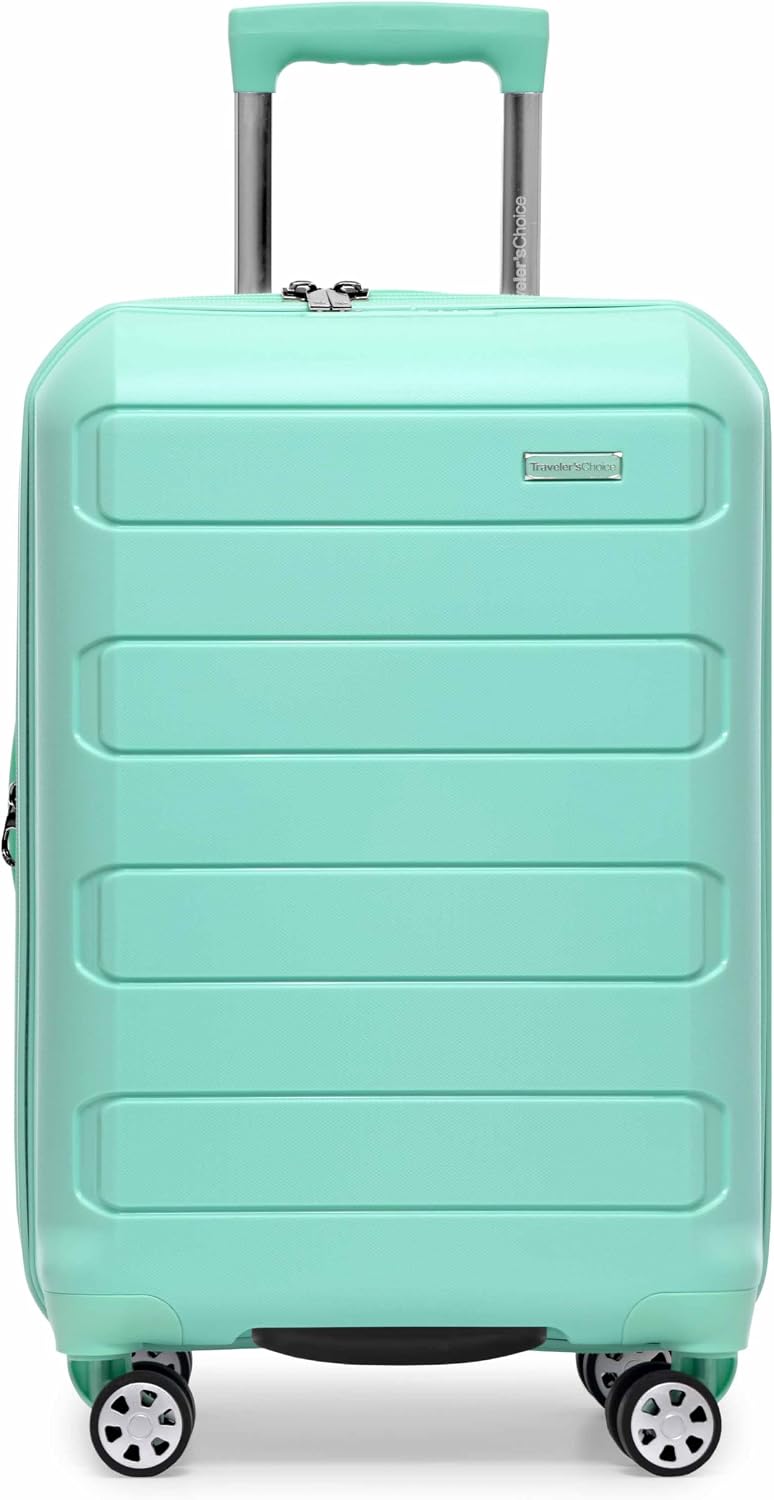 Traveler's Choice Pagosa Hardshell Expandable Luggage with Spinner Wheels, Mint, 2-Piece Set (22/27)