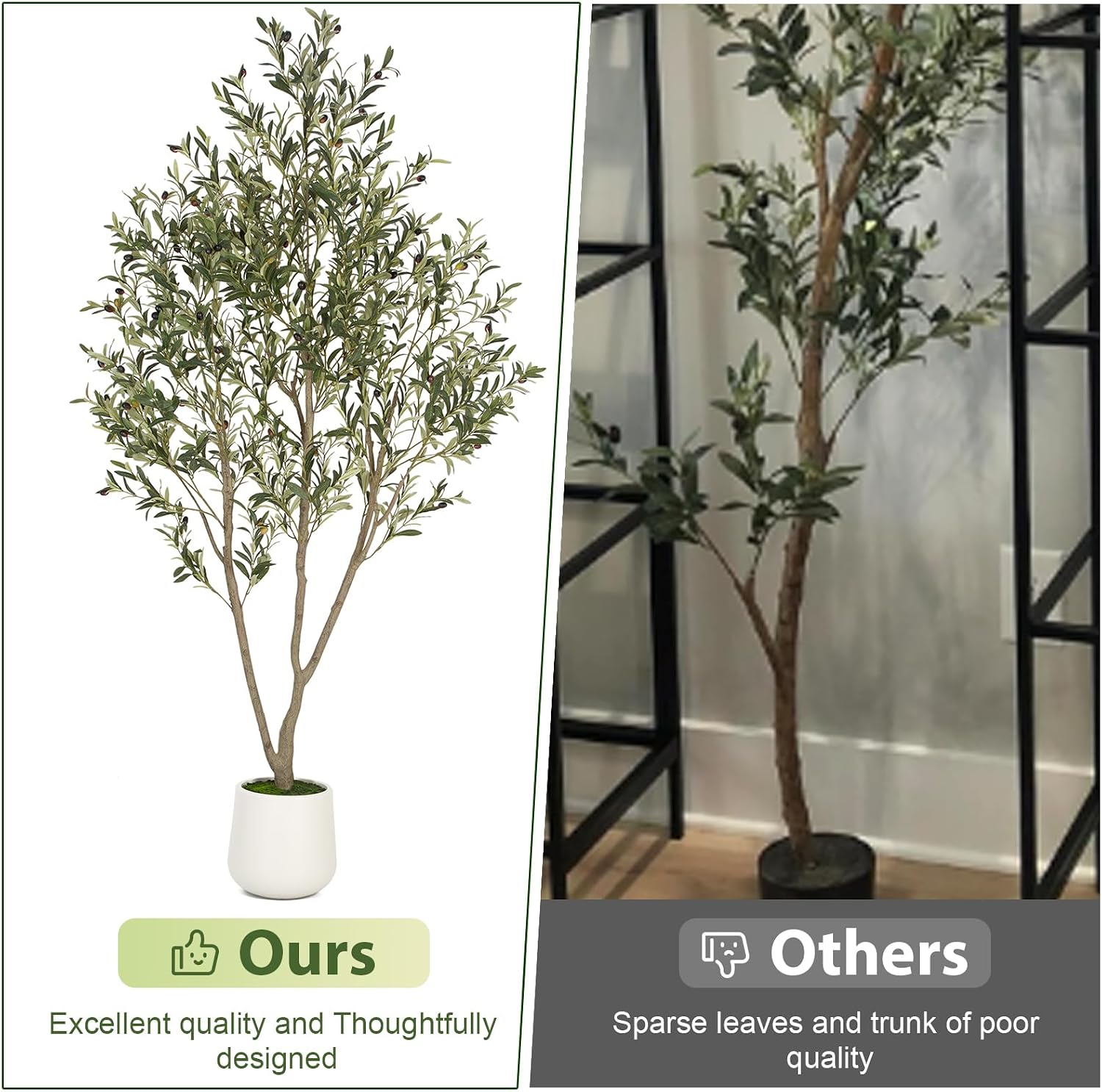 VIVATREES Olive Trees Artificial Indoor, 7FT Tall Faux Olive Tree with White Tall Planter, Artificial Plants with Natural Wood Trunk and Lifelike Fruits for Home Office Decor