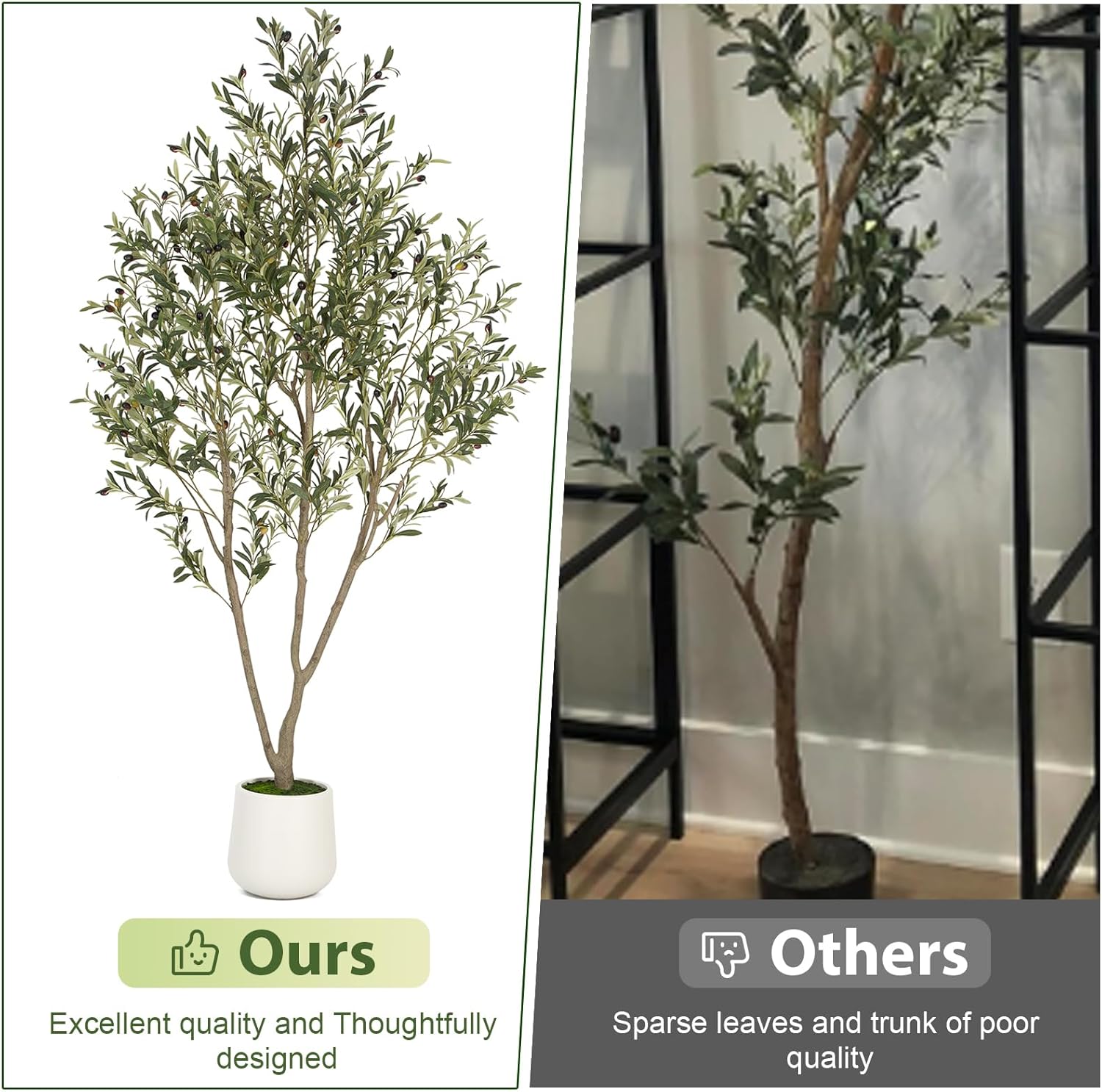 VIVATREES Olive Trees Artificial Indoor, 5FT Tall Faux Olive Tree with White Tall Planter, Artificial Plants with Natural Wood Trunk and Lifelike Fruits for Home Office Decor