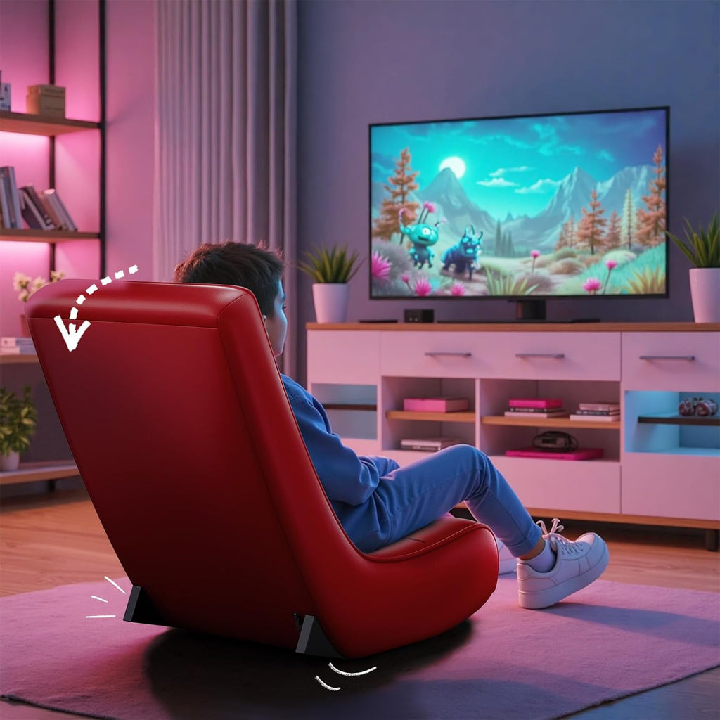 GTPLAYER Gaming Floor Rocking Chair – Rocker Floor Game Chair with Angle Limiter, Stylish Patterned Design, Comfortable Video Game Seat, Red Football Pattern