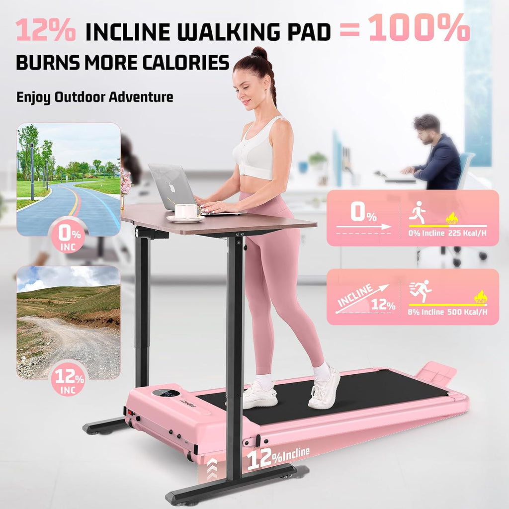 FUNMILY Walking Pad Treadmill with Incline, Foldable Treadmills for Home Office, Portable Walking Pad 300lbs Capacity, Remote Control, Led Touch Screen, 2s Folding Treadmill