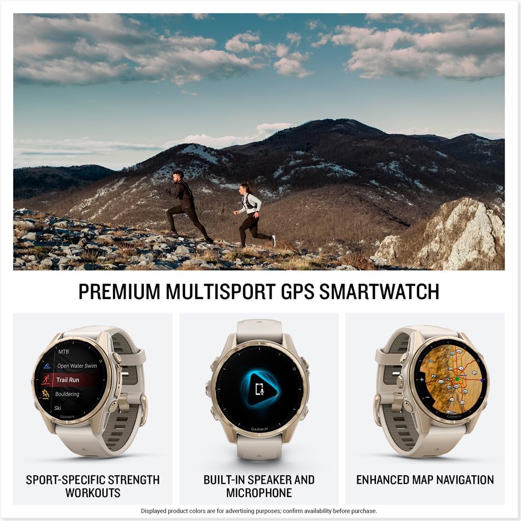 Garmin fēnix® 8 – 43mm, AMOLED, Sapphire, Premium Multisport GPS Smartwatch, Long-Lasting Battery Life, Dive-Rated, Built-in LED Flashlight, Soft Gold with Dark Sandstone Band