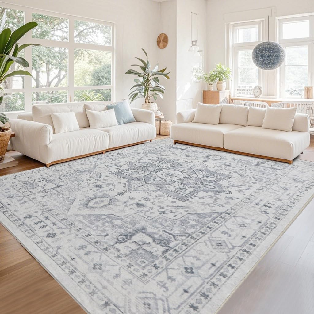Srugn Washable Rugs 5x7 Area Rugs for Living Room,Bedroom,Dining Room- Ultra Soft Faux Wool Nursery Rug for Baby Girl,Neutral Light Pink Low Pile Vintage Carpets for Dorm Kids Playroom,Non Slip