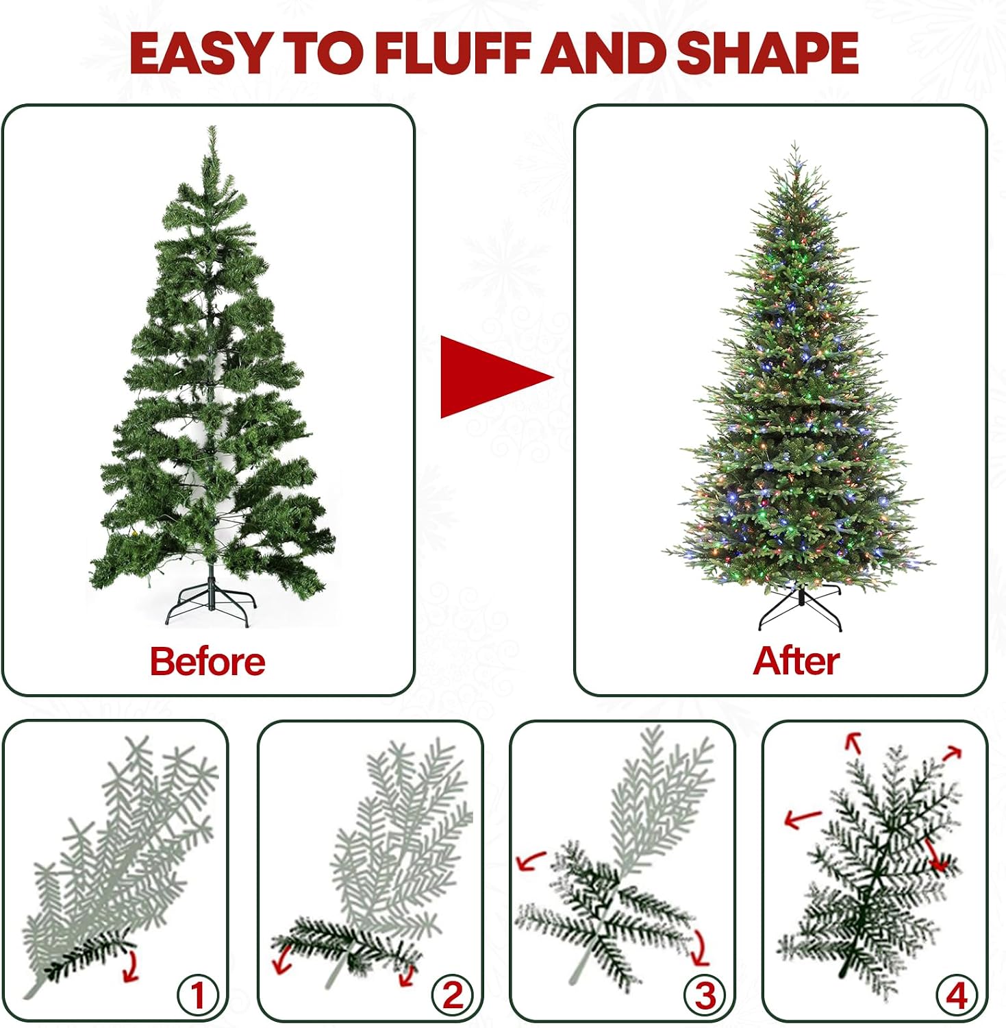 9 ft Lighted Artificial Christmas Tree, 600 Color Changing LED Lights, 5149 PE&PVC Mixed Branch Tips, Metal Base and Hinged Branches for Party, Home, Holiday, 10 Modes