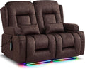 URRED Power Loveseat Recliner Sofa with Massage and Heat, Wall Hugger Reclining Loveseat, RV Couch Home Theater Seating with LED Lights for Living Room (Brown, 54" - 2 Seats)