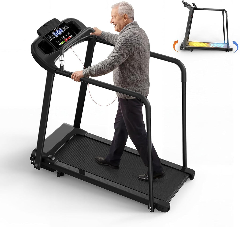 Lastforever Walking Treadmills with Extended Handrails, 2.5HP Quiet Motor, Heart Rate Monitor, 310 lbs Capacity, Treadmill for Seniors, Recovery & Home Jogging