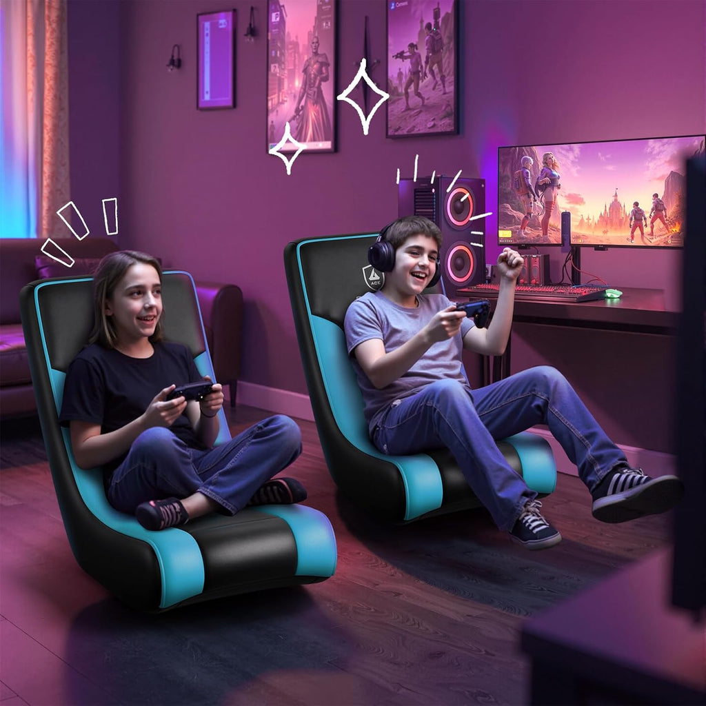 GTPLAYER Floor Rocker Gaming Chair – Adjustable Angle Limiter, Ultra Lightweight Ergonomic Floor Rocking Game Seat for Gaming and Lounging, Aqua