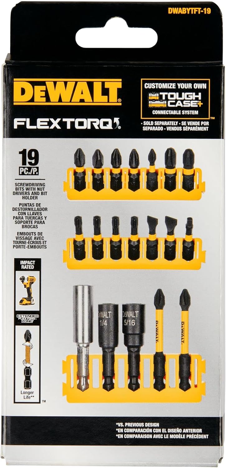DEWALT BYTC Flex Torq Set #2 Phillips/#8 Slotted Set Shank Screwdriver Bit Set Screwdriver (19-Piece) (DWABYTFT-19)