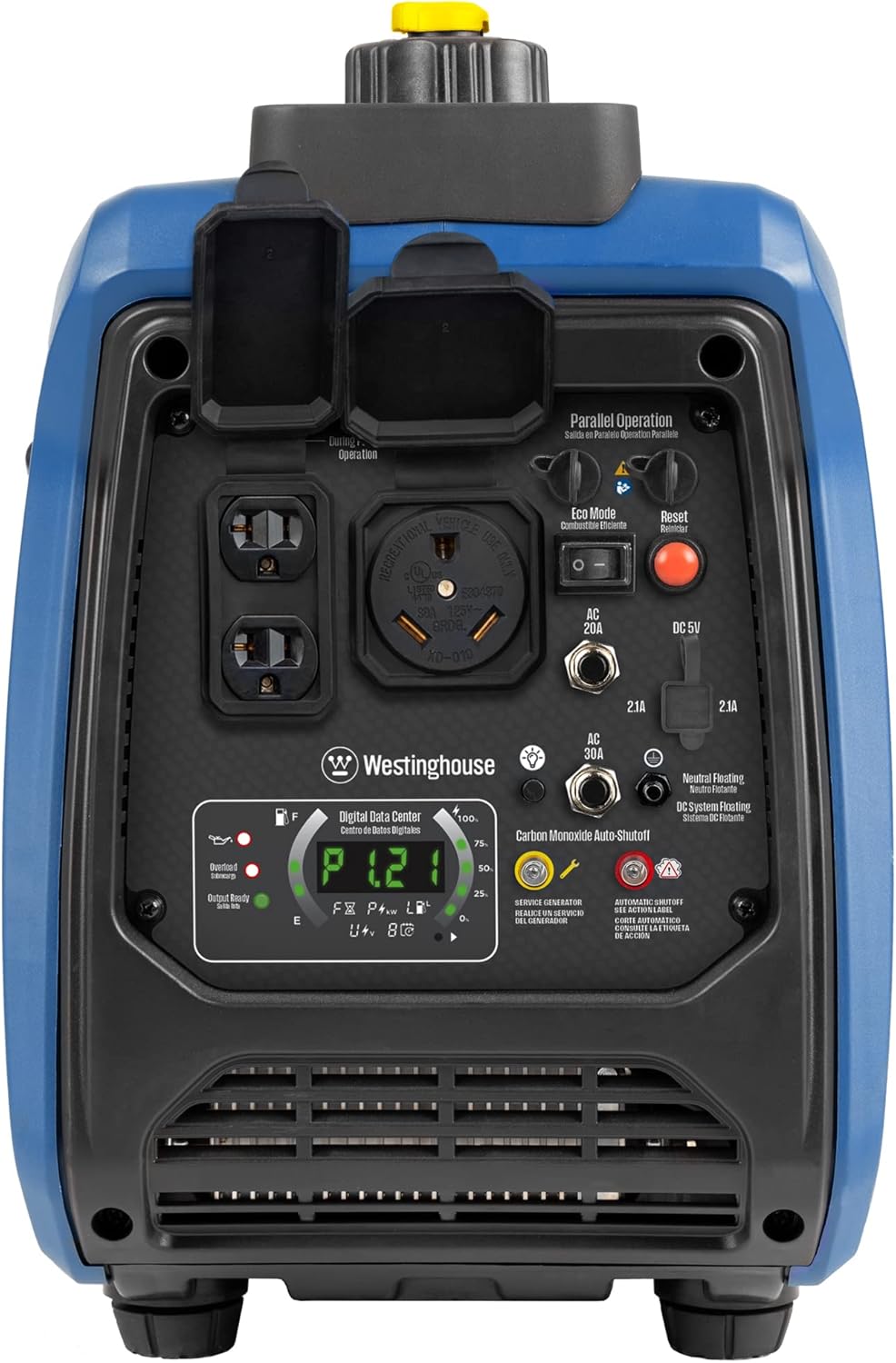 Westinghouse 2550 Peak Watt Super Quiet & Lightweight Portable Inverter Generator, RV Ready 30A Outlet, Gas Powered, CO Sensor, Parallel Capable, Long Run Time,Blue