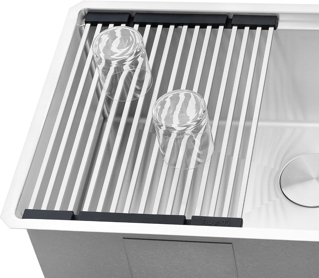 Ruvati Stainless Steel and Silicone Foldable Drying Rack for Workstation Sinks Dish Mat Trivet - RVA1395