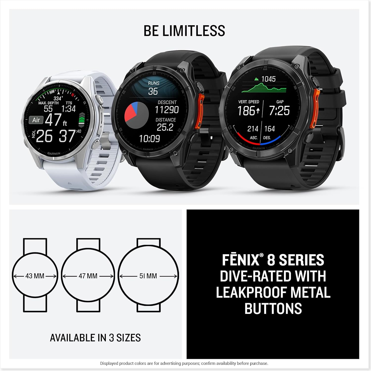 Garmin fēnix® 8 – 43mm, AMOLED, Premium Multisport GPS Smartwatch, Long-Lasting Battery Life, Dive-Rated, Built-in LED Flashlight, Silver with Whitestone Band