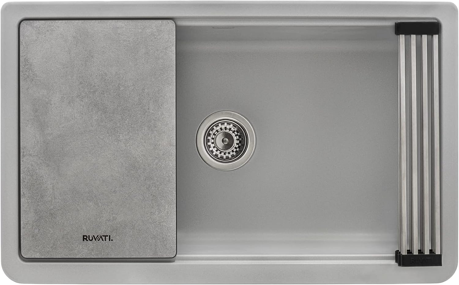 Ruvati 33-inch Matte Gray Farmhouse Granite Composite Quartz Workstation Apron-front Kitchen Sink - RVG1533GR