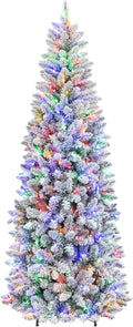 6 ft Lighted Slim Snow Flocked Artificial Christmas Tree, Premium Hinged Christmas Tree with 200 Color Changing LED Lights, 544 PVC Branch Tips, Metal Base Included, 10 Modes