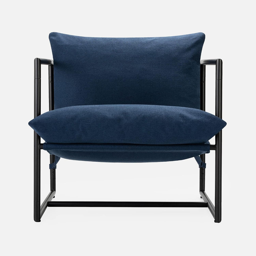 Zinus Aidan Sling Accent Chair, Metal Framed Armchair with Shredded Foam Cushioning, Navy
