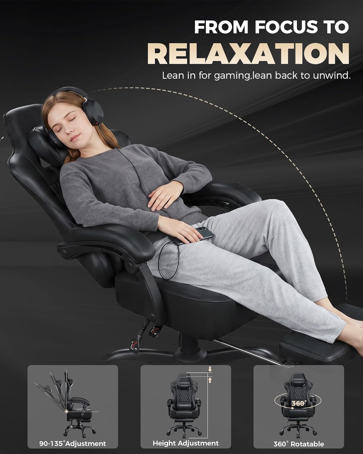 GTPLAYER Gaming Chair, 𝐁𝐢𝐠 𝐚𝐧𝐝 𝐓𝐚𝐥𝐥 Gaming Chair for Adults, 𝐖𝐢𝐝𝐞 𝐒𝐞𝐚𝐭 Computer Game Chairs with 𝐓𝐡𝐢𝐜𝐤 𝐏𝐨𝐜𝐤𝐞𝐭 𝐒𝐩𝐫𝐢𝐧𝐠 𝐂𝐮𝐬𝐡𝐢𝐨𝐧 & Footrest, 𝟑𝟓𝟎 𝐥𝐛𝐬, Black