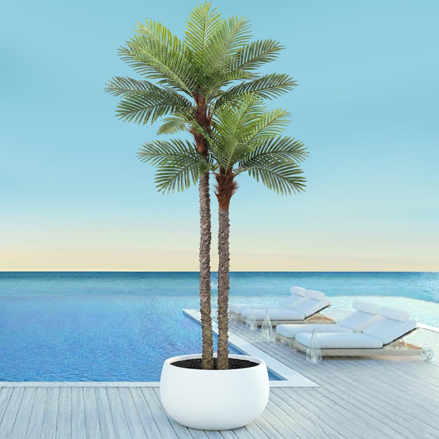 VIVATREES 8FT Faux Palm Tree, Artificial Golden Cane Palm Tree Outdoor Indoor, Fake Tree for Home House Office Living Room Yard Patio