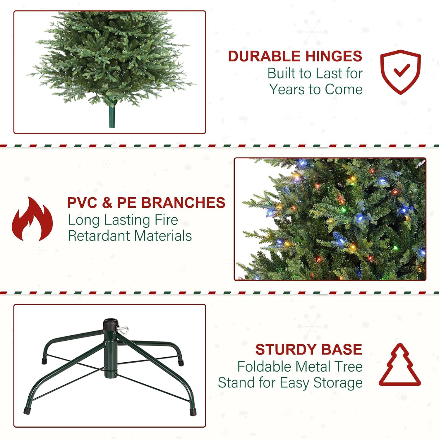 7.5 ft Lighted Artificial Christmas Tree, 450 Color Changing LED Lights, 2933 PE&PVC Mixed Branch Tips, Metal Base and Hinged Branches for Home, Decoration, 10 Modes
