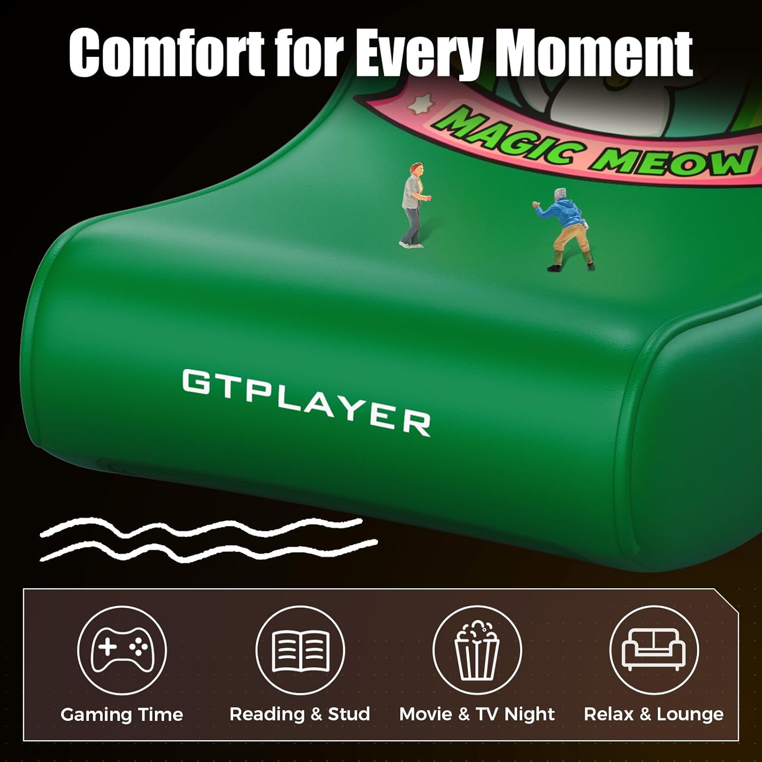 GTPLAYER Gaming Floor Rocking Chair – Rocker Floor Game Chair with Angle Limiter, Stylish Patterned Design, Comfortable Video Game Seat, Green Cat Pattern
