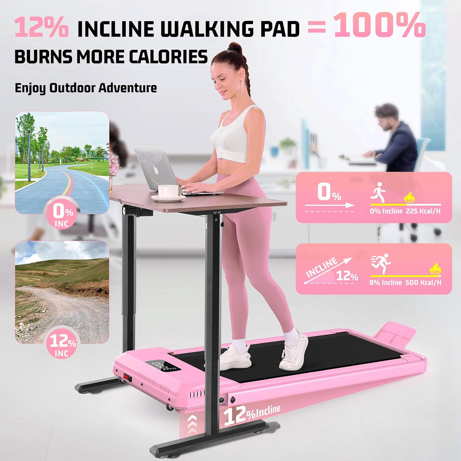 FUNMILY Walking Pad Treadmill with Incline, Foldable Treadmills for Home Office, Portable Walking Pad 300lbs Capacity, Remote Control, Led Touch Screen, 2s Folding Treadmill