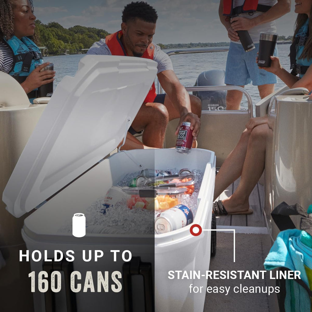 Coleman Marine Cooler with Fully Insulated UV Guard Lid & Body, Keeps Ice for 3+ Days, Great for Boating & Fishing, 52qt/100qt Wheeled/120qt Options
