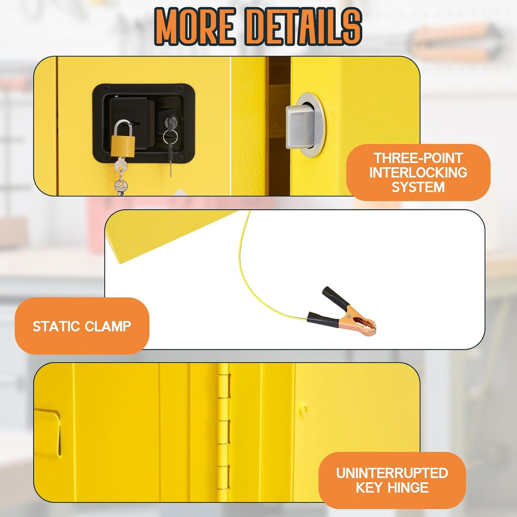 SPECRAFT 125 Gallon Flammable Cabinet, 65x59x34 Inch, 2 Independent Storage with Adjustable Galvanized Shelves, Cold-Rolled Steel, OSHA & CE Certified for Industrial, Commercial Use, Yellow