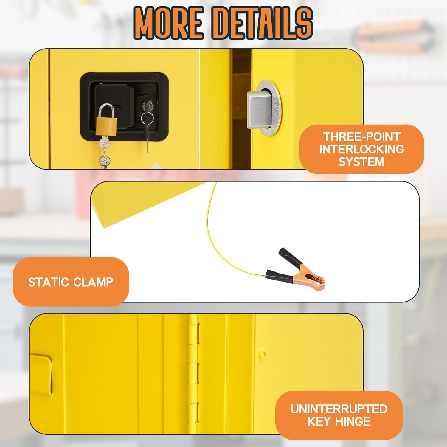 SPECRAFT 125 Gallon Flammable Cabinet, 65x59x34 Inch, 2 Independent Storage with Adjustable Galvanized Shelves, Cold-Rolled Steel, OSHA & CE Certified for Industrial, Commercial Use, Yellow