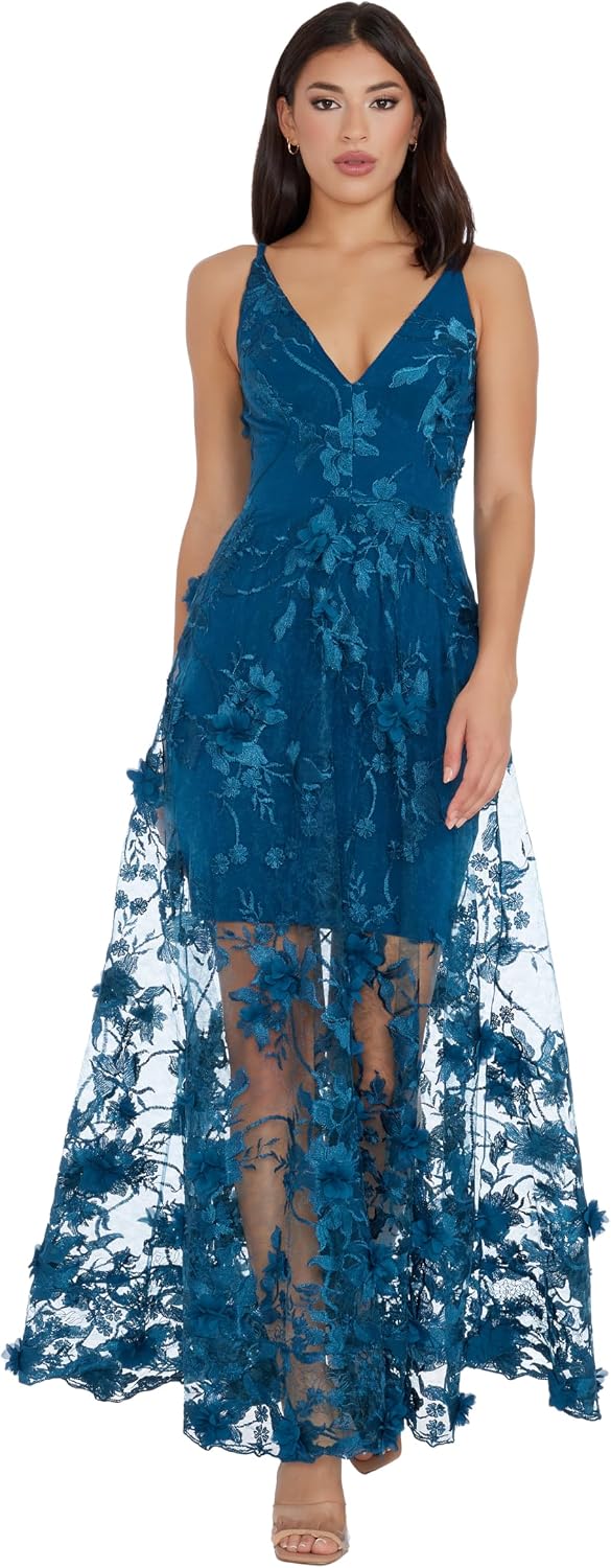 Dress the Population Women's Sidney Sleeveless Plunge Neckline Fit and Flare Maxi Dress