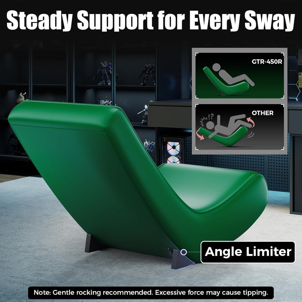 GTPLAYER Gaming Floor Rocking Chair – Rocker Floor Game Chair with Angle Limiter, Stylish Patterned Design, Comfortable Video Game Seat, Green Cat Pattern