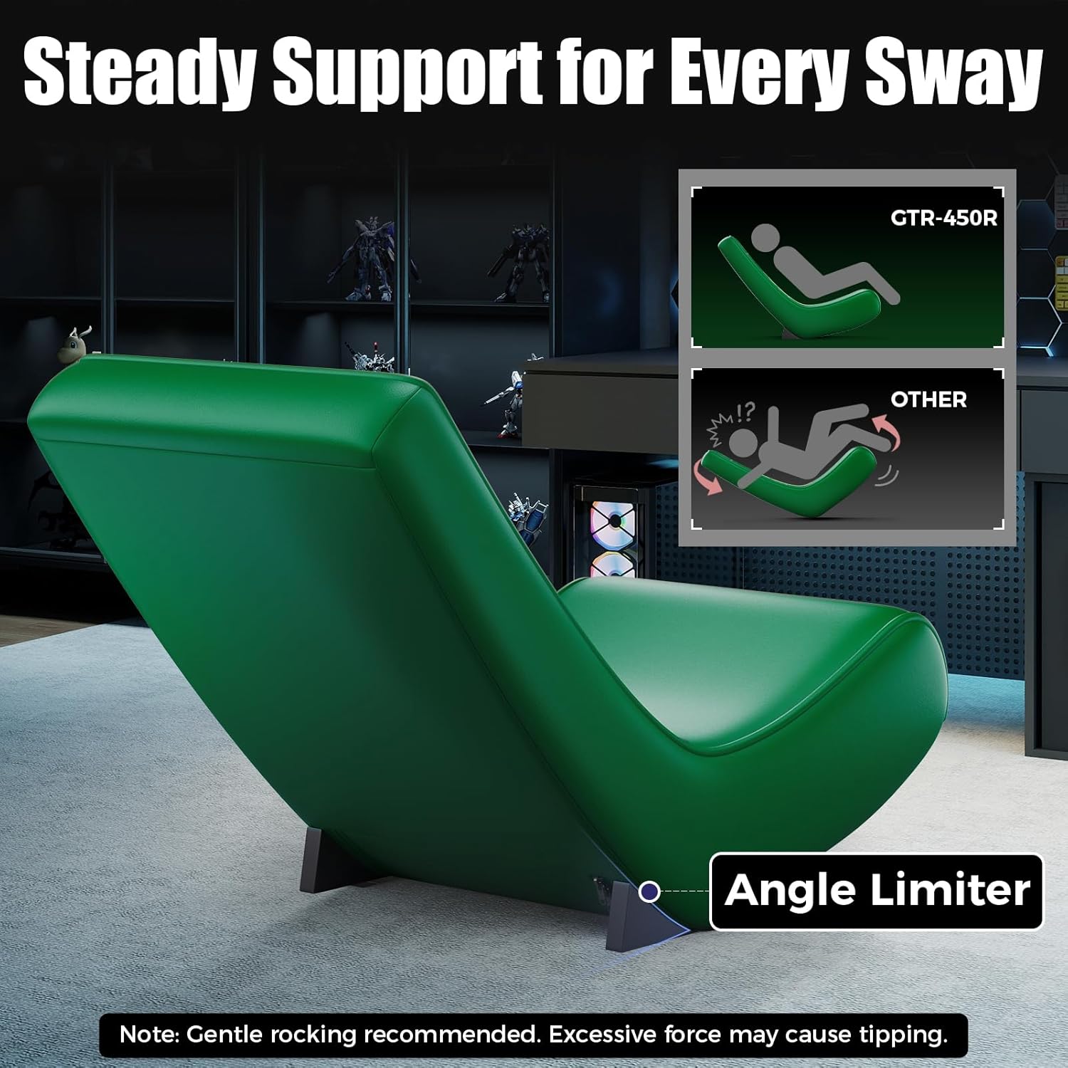 GTPLAYER Gaming Floor Rocking Chair – Rocker Floor Game Chair with Angle Limiter, Stylish Patterned Design, Comfortable Video Game Seat, Green Cat Pattern
