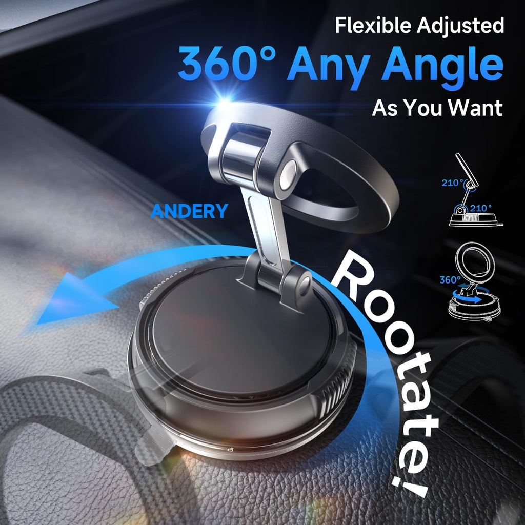 ANDERY Car Phone Holder for Magsafe [78+LBS Strongest Suction & 2400gf Strongest Magnetic] 360° Adjustable Car Phone Mount, Phone Holders for Your Car for iPhone 17-12 & All Phones, Father Gifts