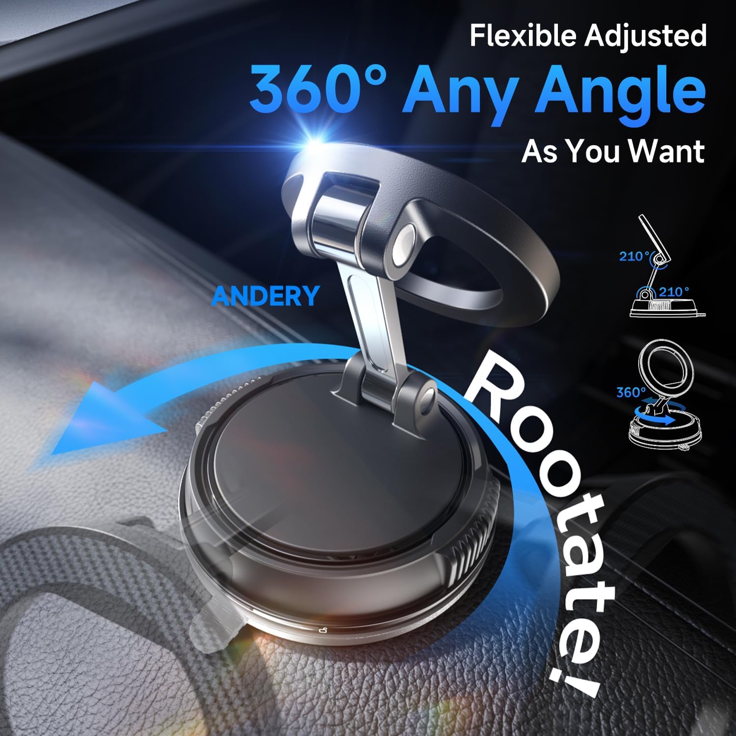 ANDERY Car Phone Holder for Magsafe [78+LBS Strongest Suction & 2400gf Strongest Magnetic] 360° Adjustable Car Phone Mount, Phone Holders for Your Car for iPhone 17-12 & All Phones, Father Gifts