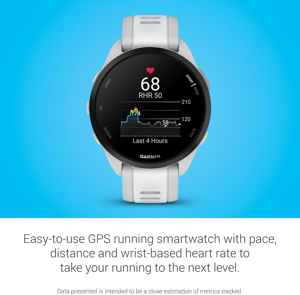 Garmin Forerunner 165 Music, Running Smartwatch, Colorful AMOLED Display, Training Metrics and Recovery Insights, Music on Your Wrist, Whitestone