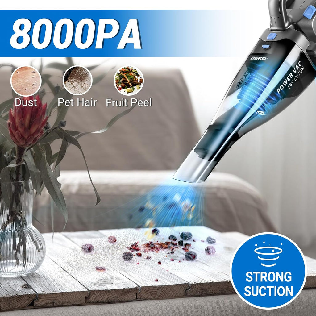 DEKOPRO 22V Upgraded Handheld Vacuum – Cordless & Rechargeable Car Vacuum Cleaner with LED Light, Strong Suction Mini Vacuum for Pet Hair & Dust, Includes Multi Nozzles for Wet/Dry Cleaning
